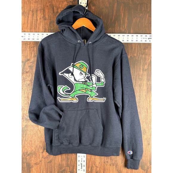 Notre Dame Fighting Irish Big Logo Champion Hoodie Navy Green Mens‎ Medium NCAA - Picture 1 of 5